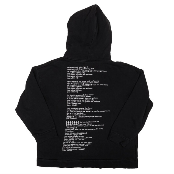 ZARA Aretha Franklin R-E-S-P-E-C-T Hoodie with Button Closure in Black - Picture 5 of 5